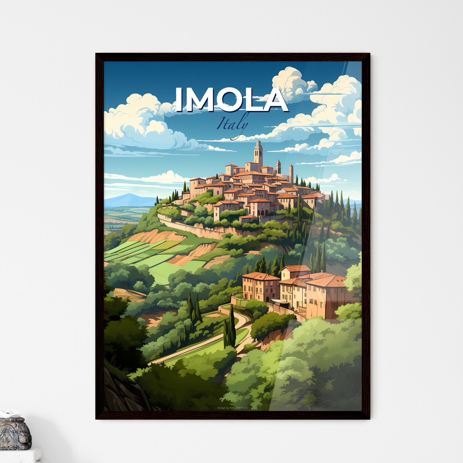 Imola, Italy, A Poster of a landscape of a town on a hill Default Title