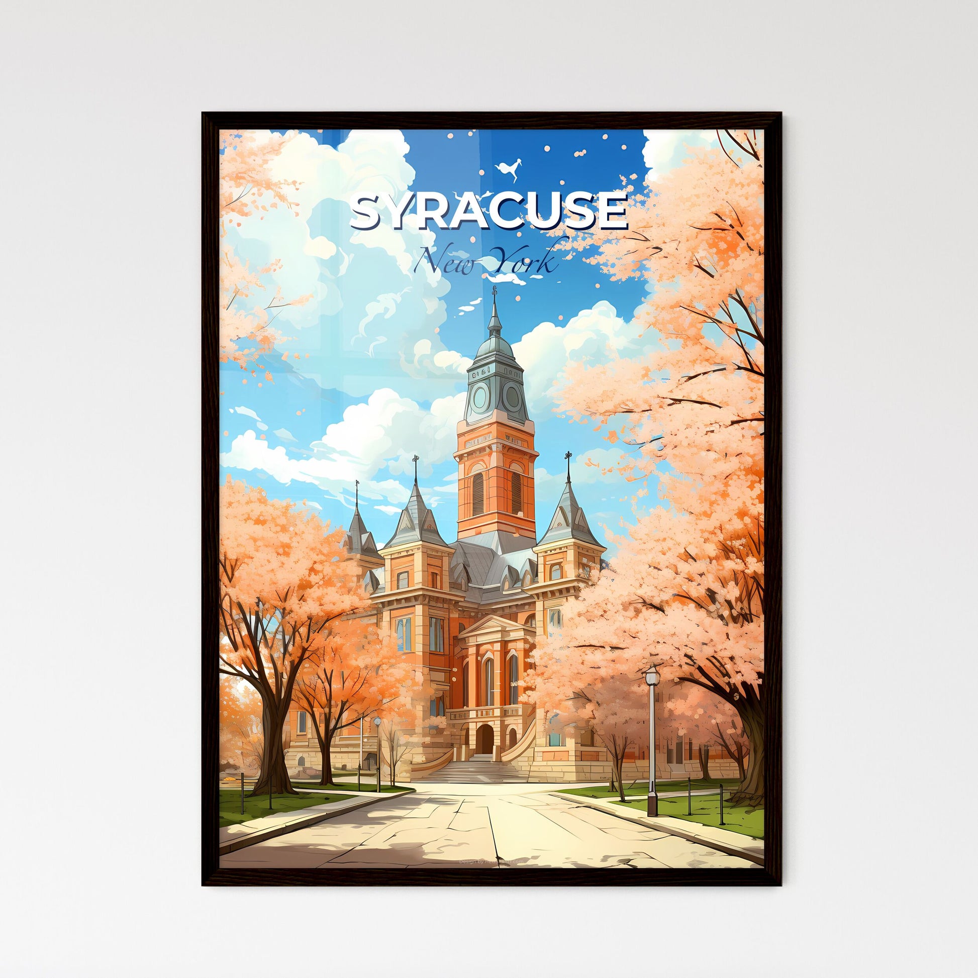 Syracuse, New York, A Poster of a building with a tower and trees in front of it Default Title