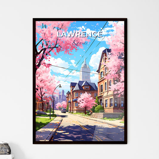 Lawrence, Kansas, A Poster of a street with pink trees and buildings Default Title
