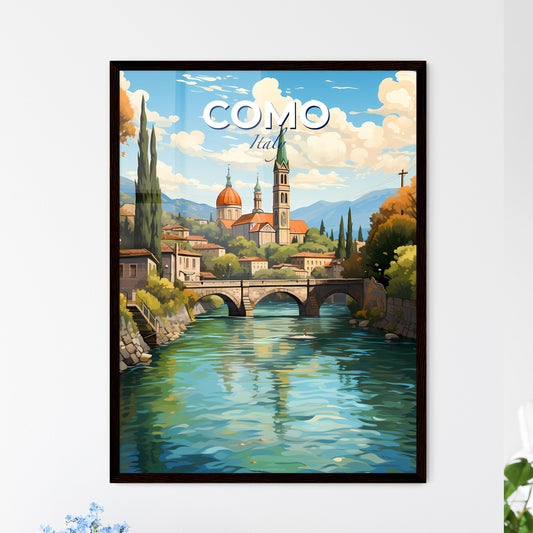 Como, Italy, A Poster of a bridge over a river with a bridge and a town in the background Default Title