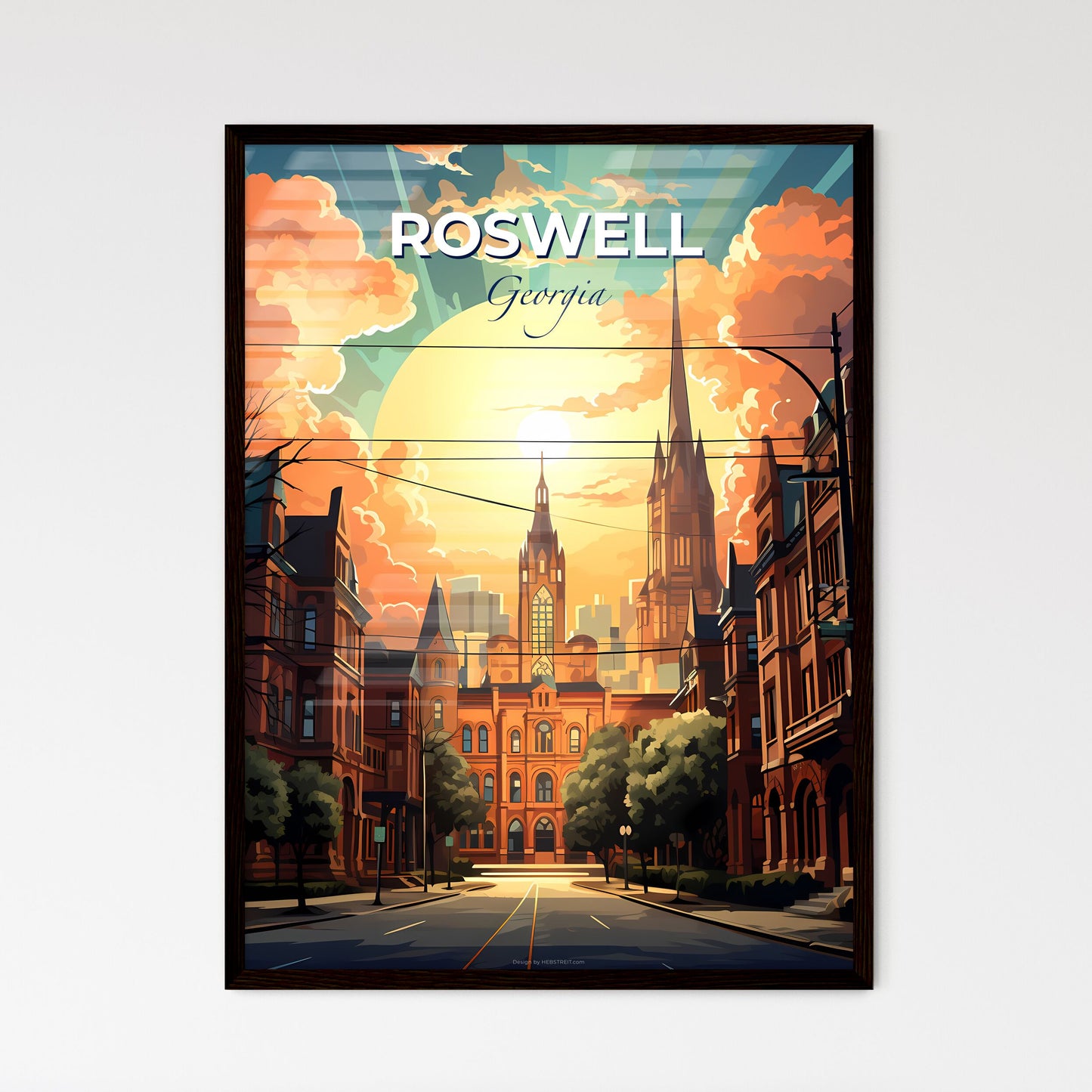 Roswell, Georgia, A Poster of a street with buildings and trees and a large sun Default Title