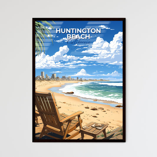 Huntington Beach, California, A Poster of a beach with chairs and palm trees Default Title