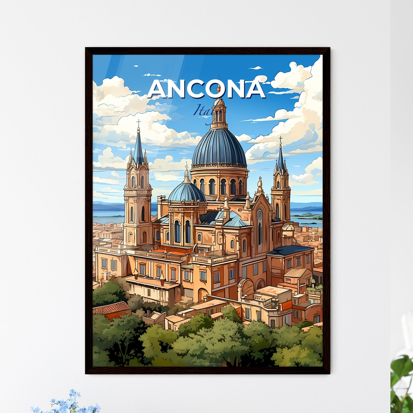 Ancona, Italy, A Poster of a large building with a dome and a blue roof Default Title