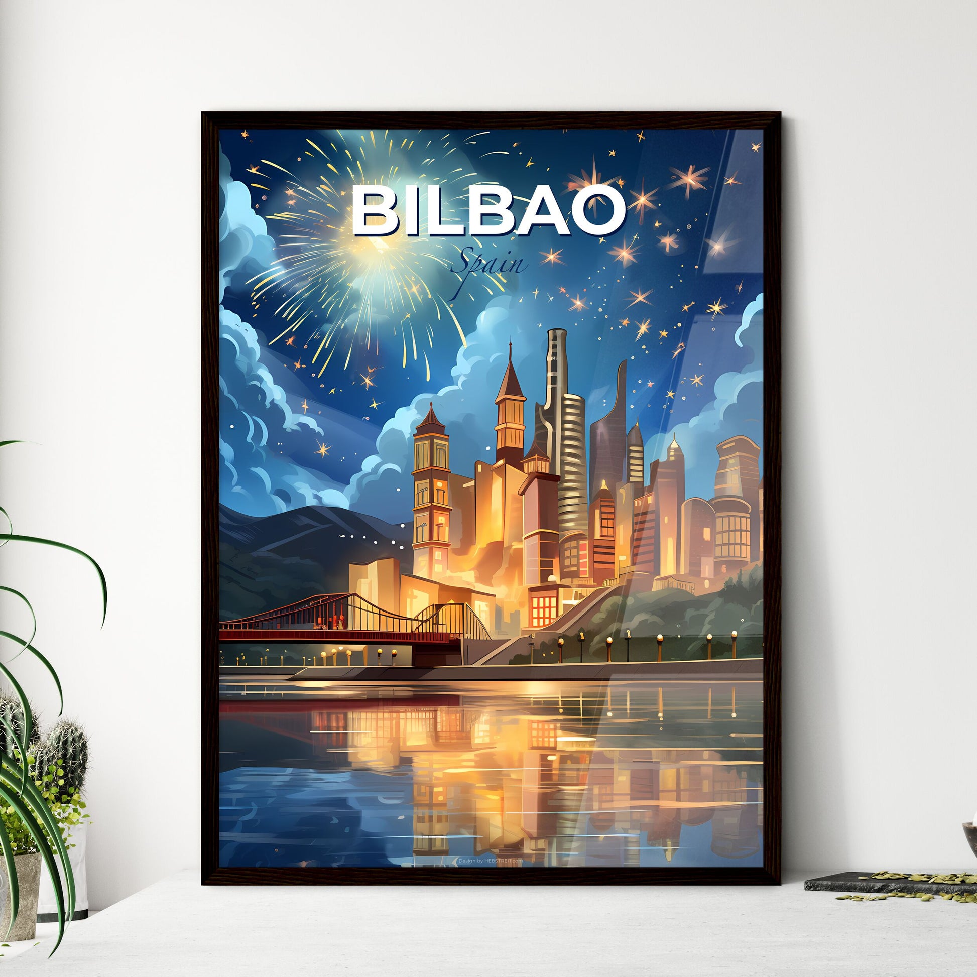 Bilbao, Spain, A Poster of a fireworks over a city Default Title