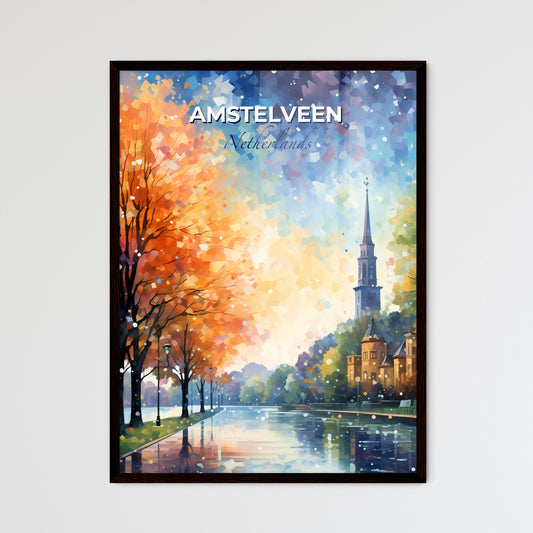Amstelveen, Netherlands, A Poster of a water way with trees and buildings Default Title