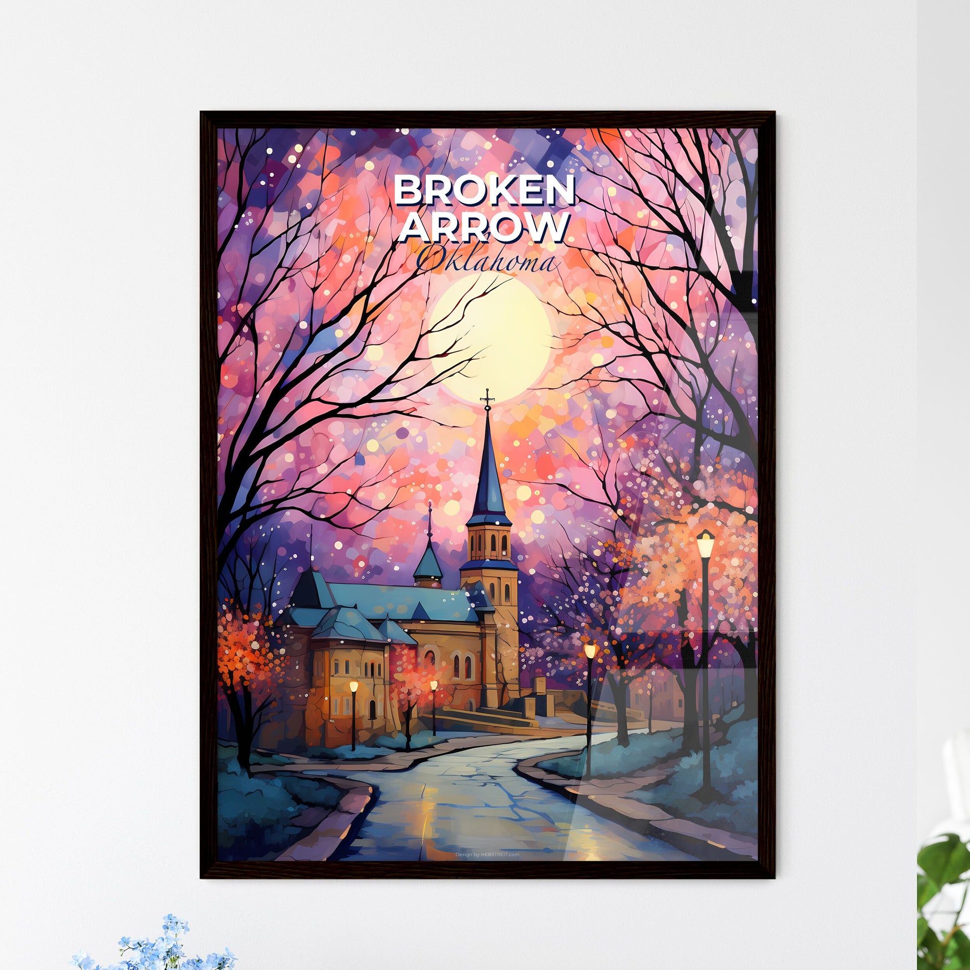 Broken Arrow, Oklahoma, A Poster of a painting of a church and trees Default Title