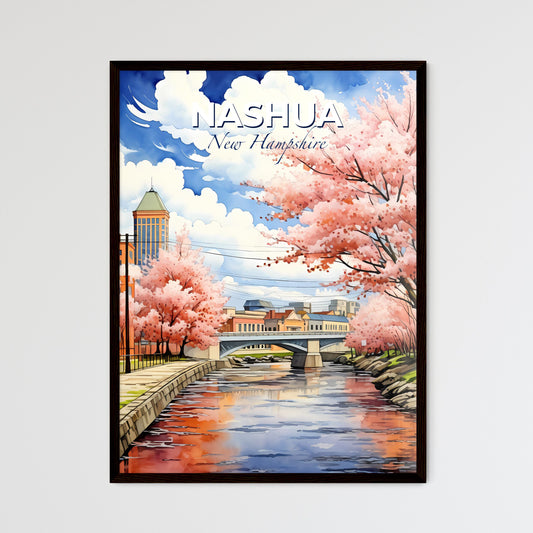 Nashua, New Hampshire, A Poster of a water canal with pink trees and buildings Default Title