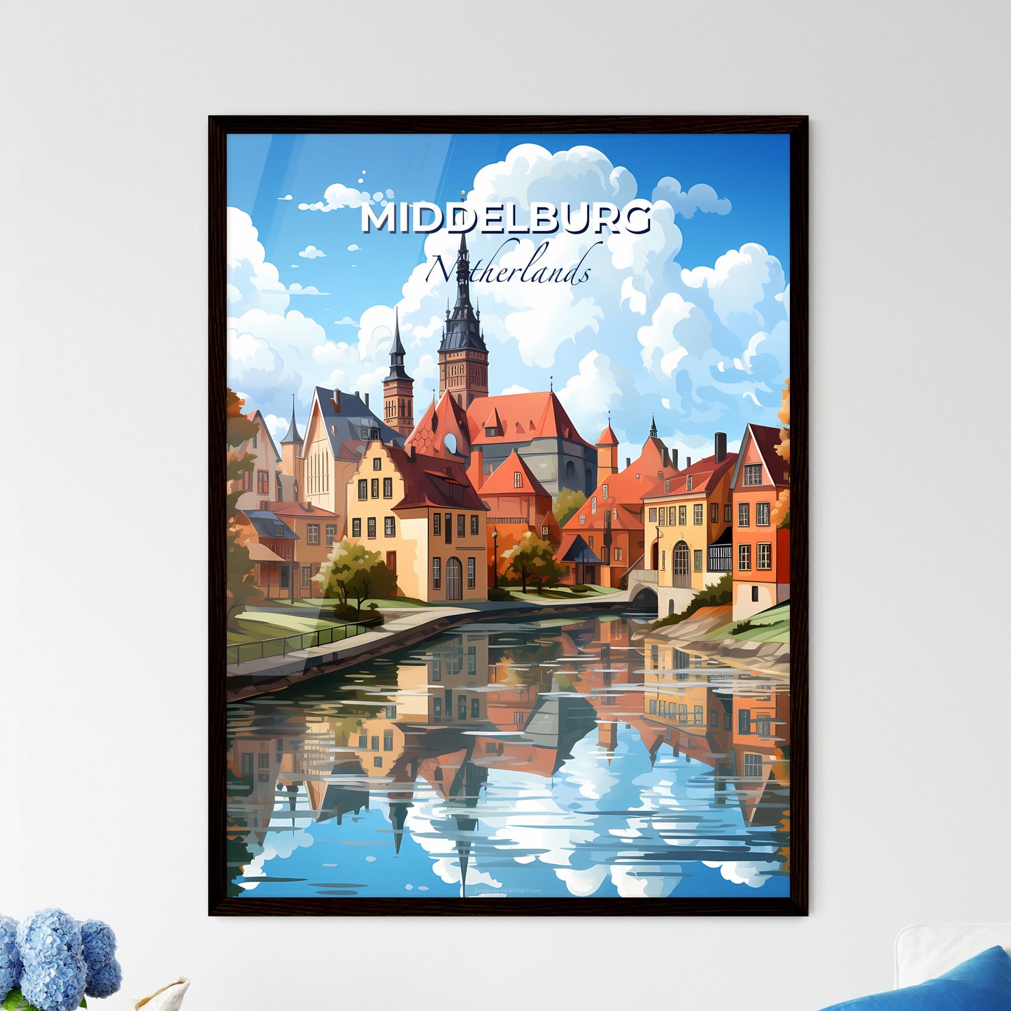 Middelburg, Netherlands, A Poster of a river with a city and trees Default Title