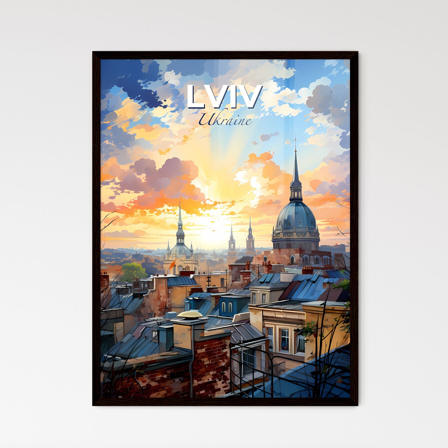 Lviv, Ukraine, A Poster of a city with a dome and a cloudy sky Default Title