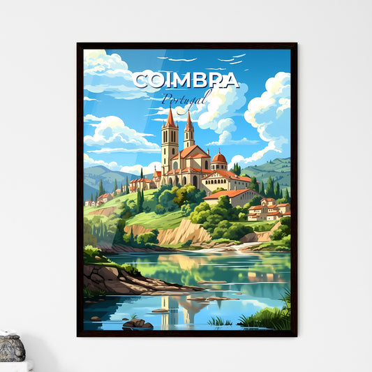 Coimbra, Portugal, A Poster of a painting of a building on a hill with trees and a river Default Title
