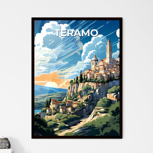Teramo, Italy, A Poster of a painting of a town on a hill Default Title