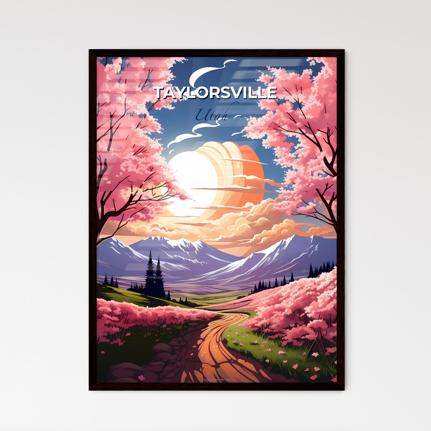 Taylorsville, Utah, A Poster of a landscape with pink trees and mountains Default Title
