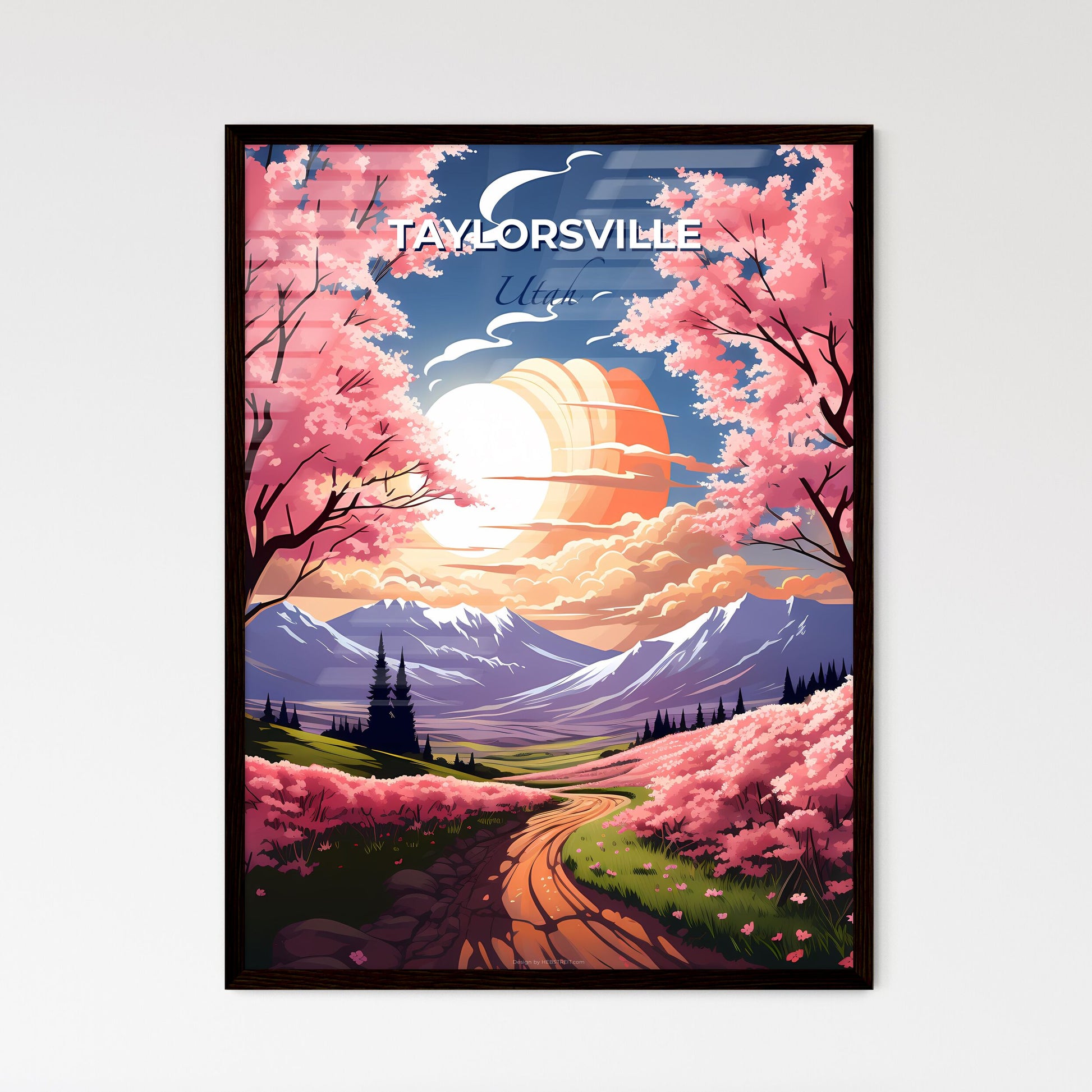 Taylorsville, Utah, A Poster of a landscape with pink trees and mountains Default Title
