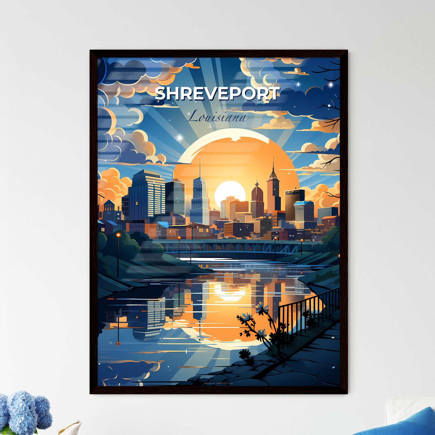 Shreveport, Louisiana, A Poster of a cityscape with a bridge and a river Default Title