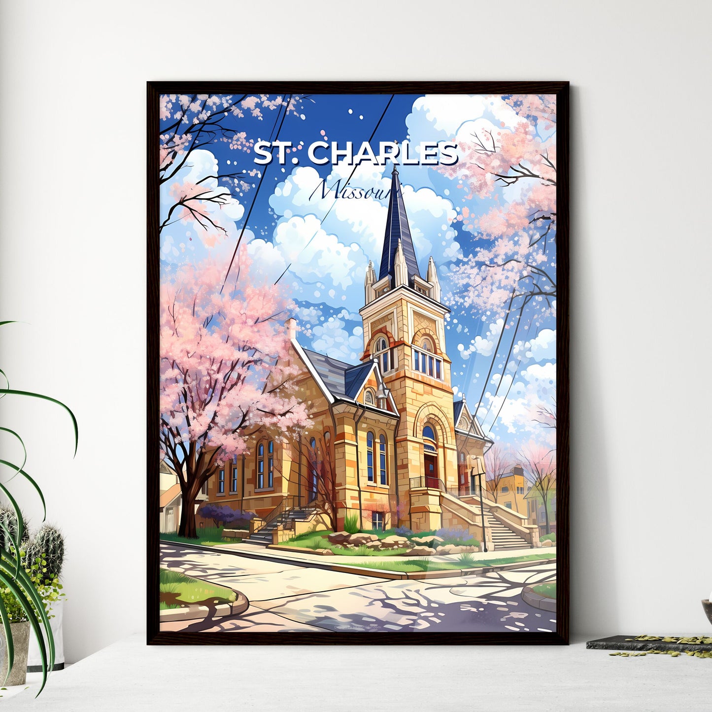 St. Charles, Missouri, A Poster of a church with a steeple and trees in the background Default Title