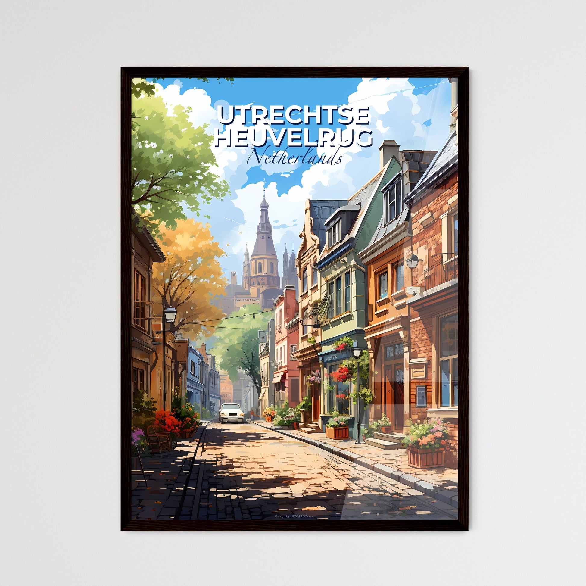 Utrechtse Heuvelrug, Netherlands, A Poster of a street with buildings and trees Default Title