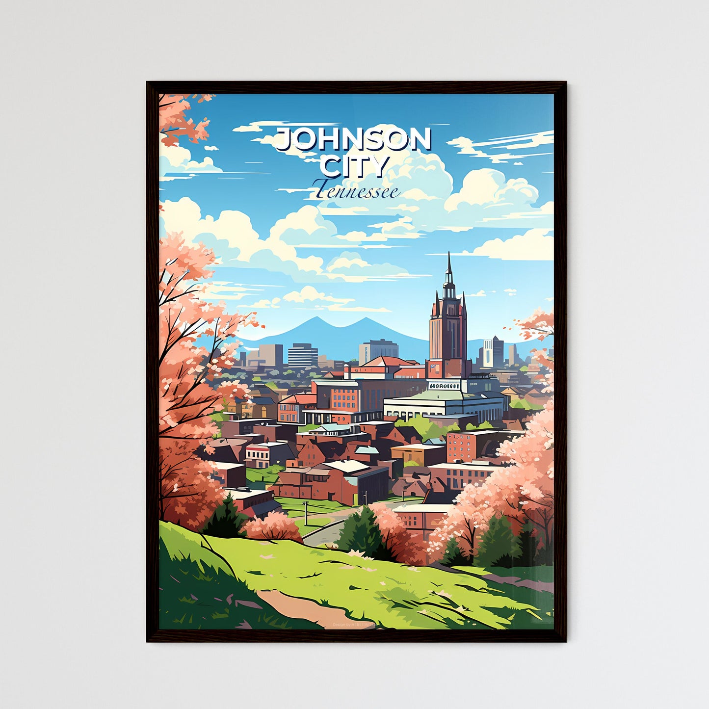 Johnson City, Tennessee, A Poster of a landscape of a city with trees and buildings Default Title