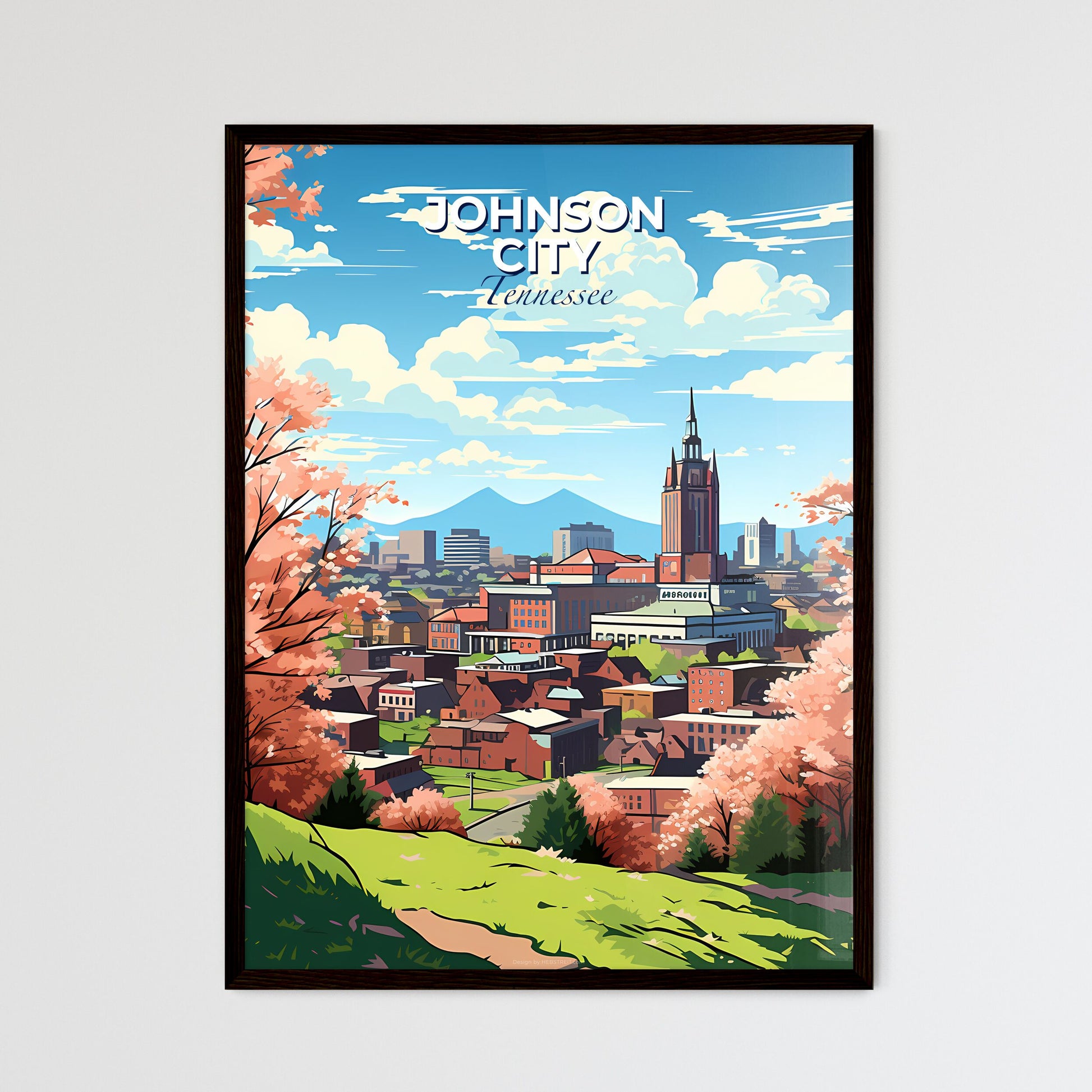 Johnson City, Tennessee, A Poster of a landscape of a city with trees and buildings Default Title
