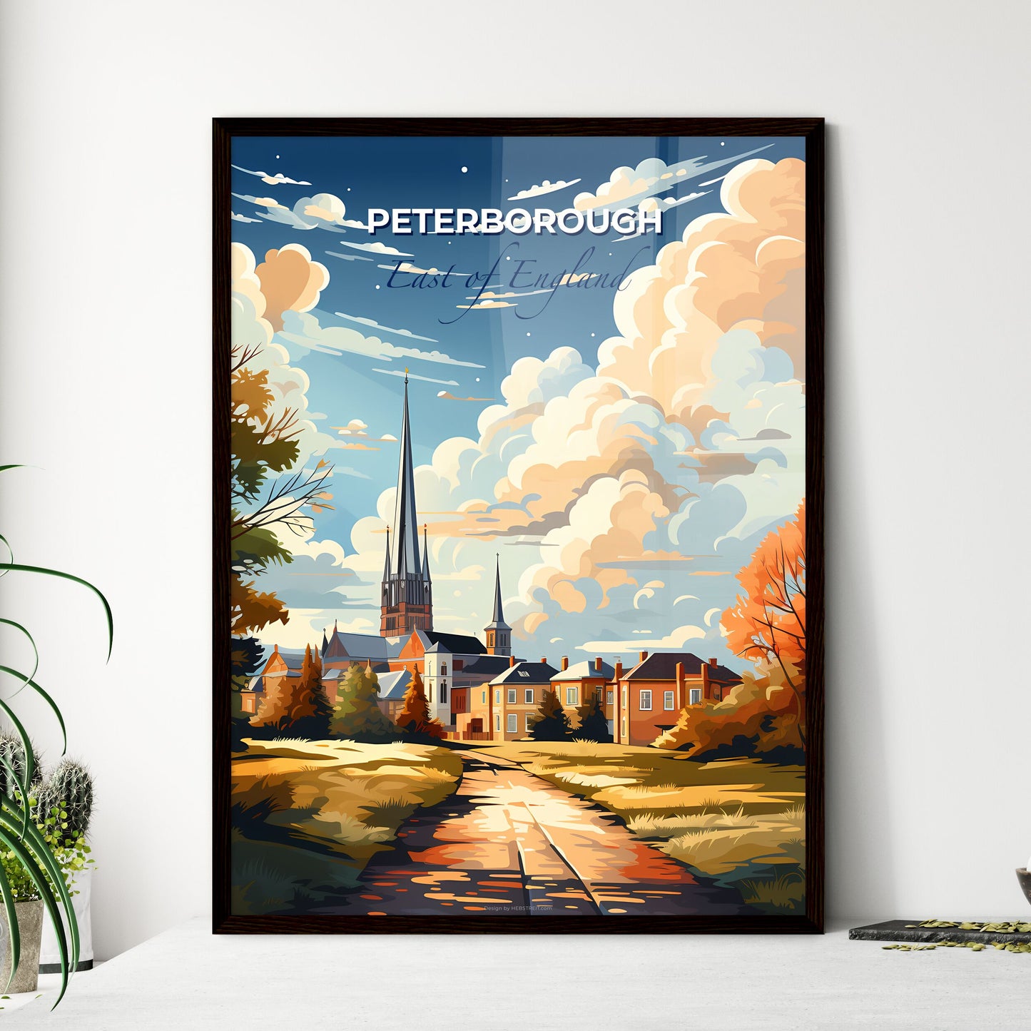 Peterborough, East of England, A Poster of a painting of a church and a road Default Title