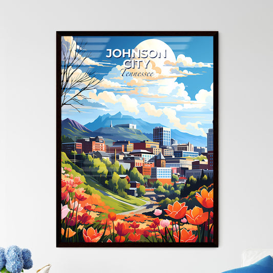 Johnson City, Tennessee, A Poster of a cityscape with flowers and mountains in the background Default Title