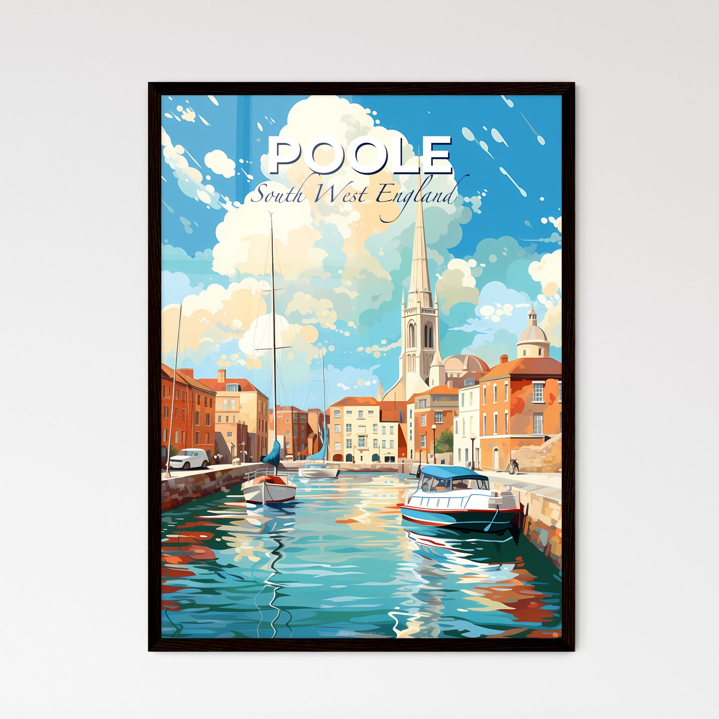Poole, South West England, A Poster of a water canal with boats and buildings in the background Default Title