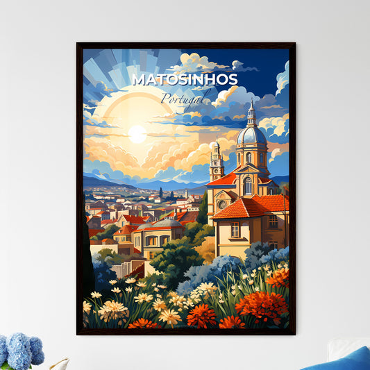 Matosinhos, Portugal, A Poster of a colorful landscape with a church and flowers Default Title