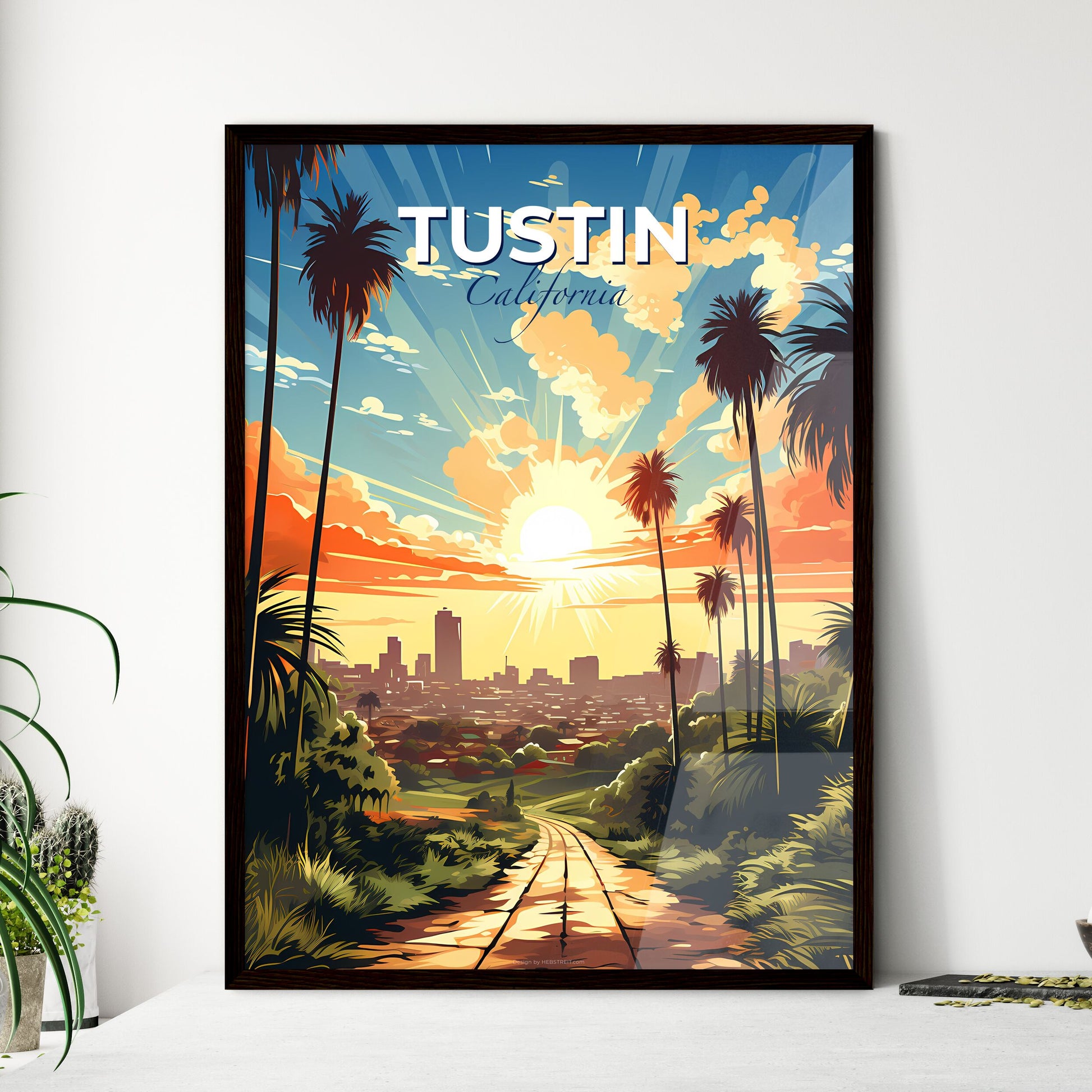 Tustin, California, A Poster of a road through palm trees with a city in the background Default Title