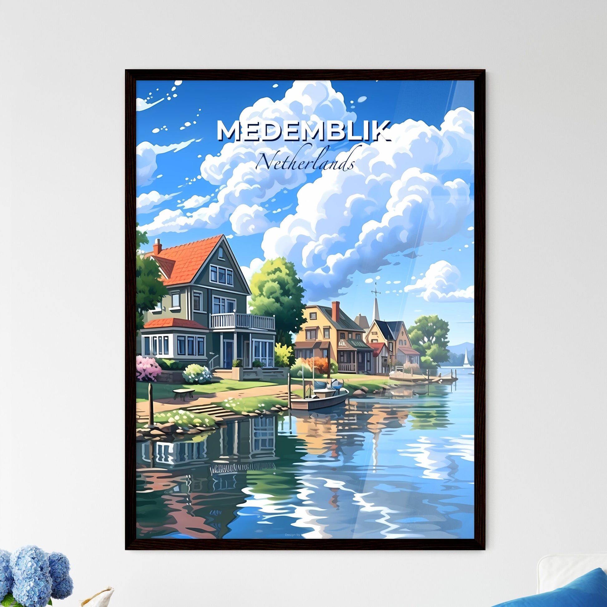 Medemblik, Netherlands, A Poster of a water view of a town with houses and trees Default Title