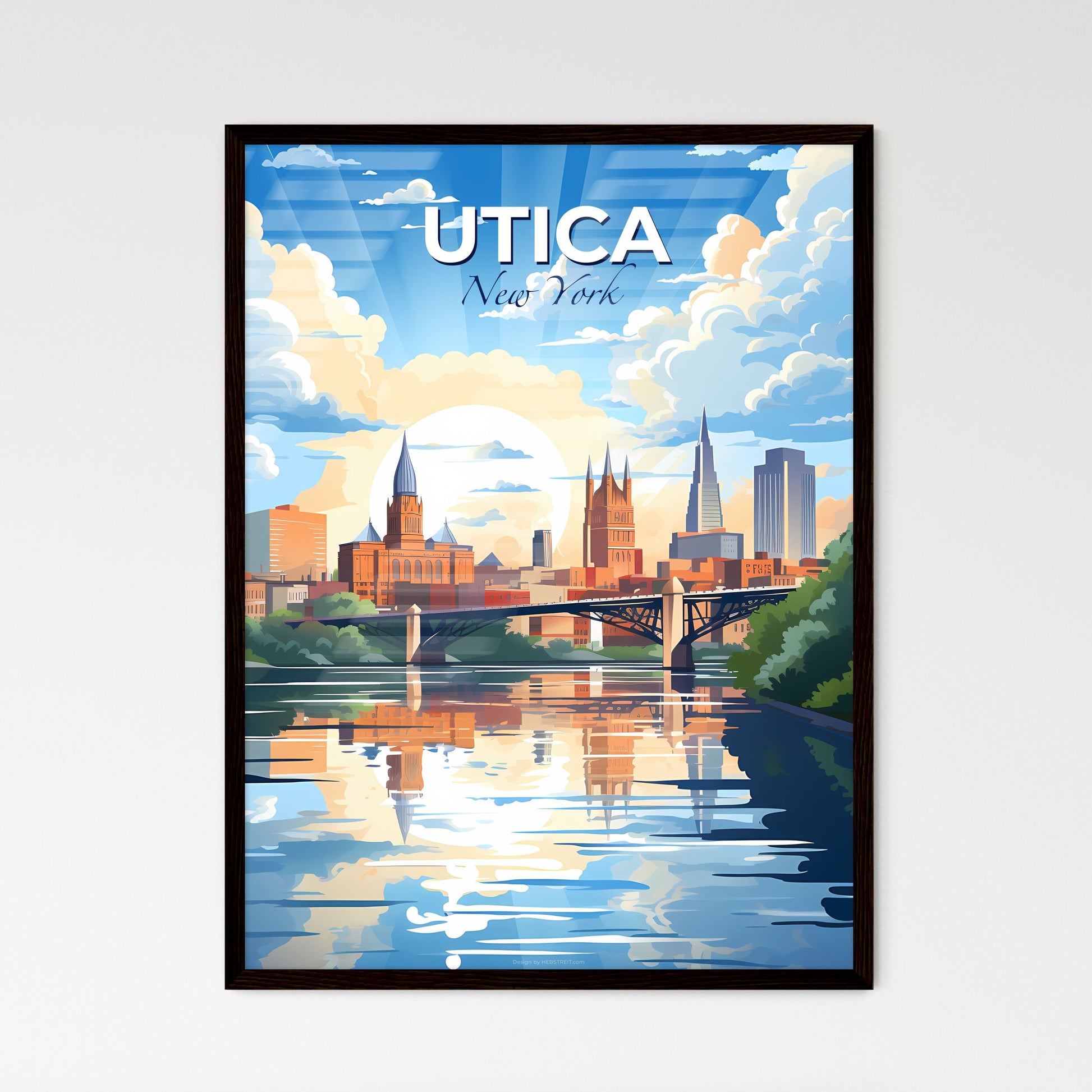 Utica, New York, A Poster of a city with a bridge over water Default Title