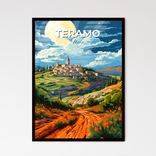 Teramo, Italy, A Poster of a painting of a village on a hill Default Title