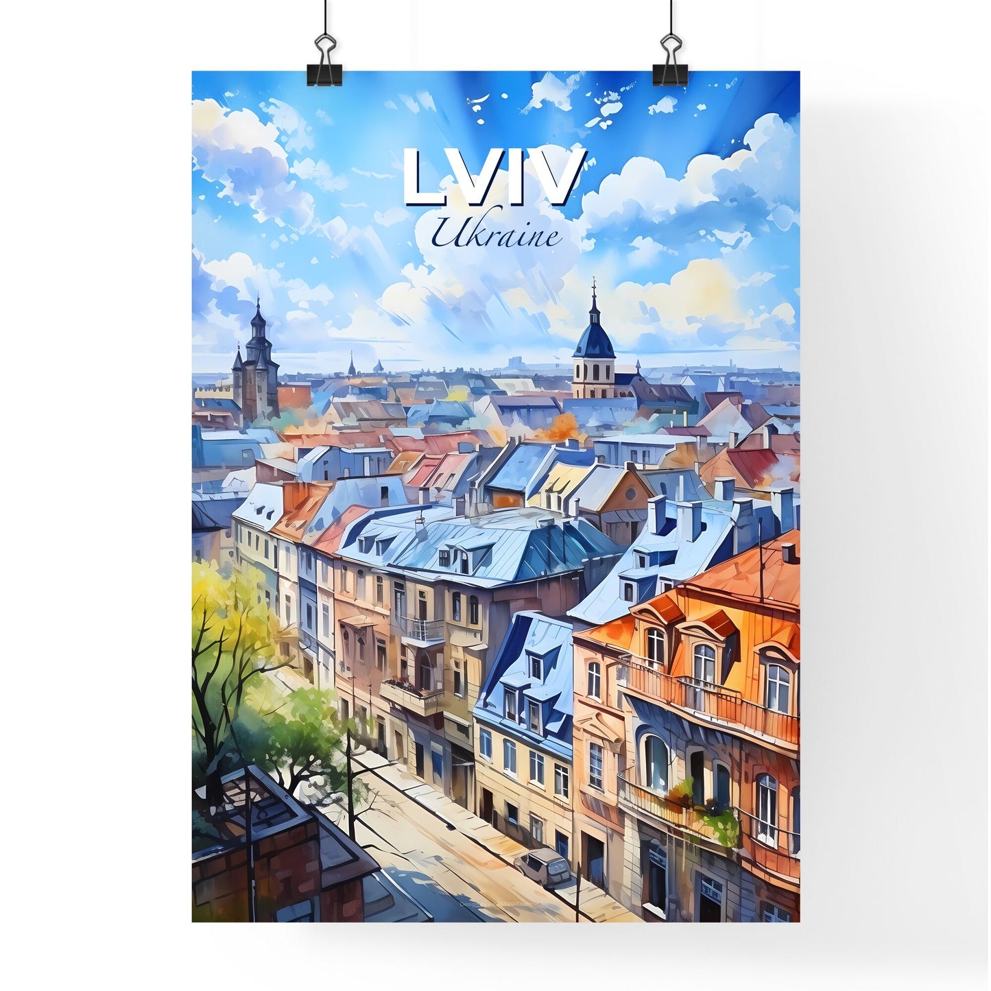 Lviv, Ukraine, A Poster of a city with many buildings Default Title