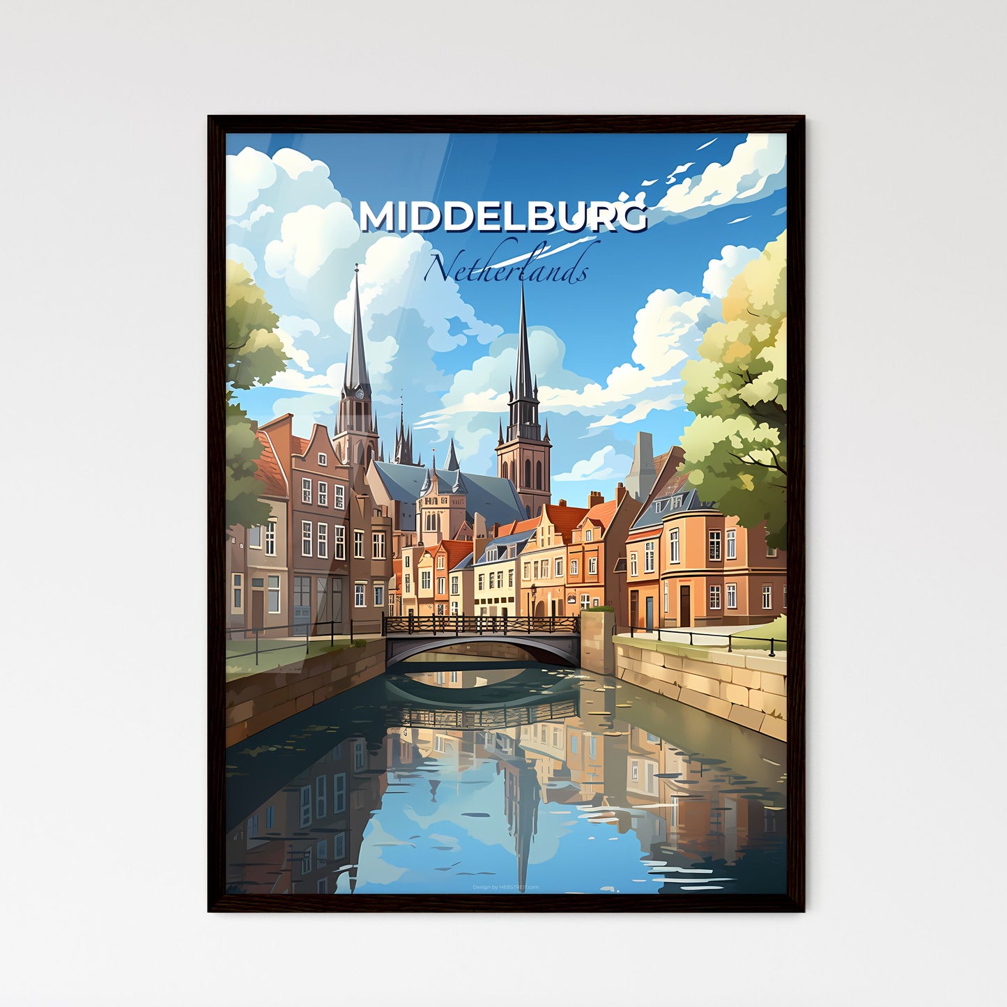 Middelburg, Netherlands, A Poster of a river with a bridge over a city Default Title