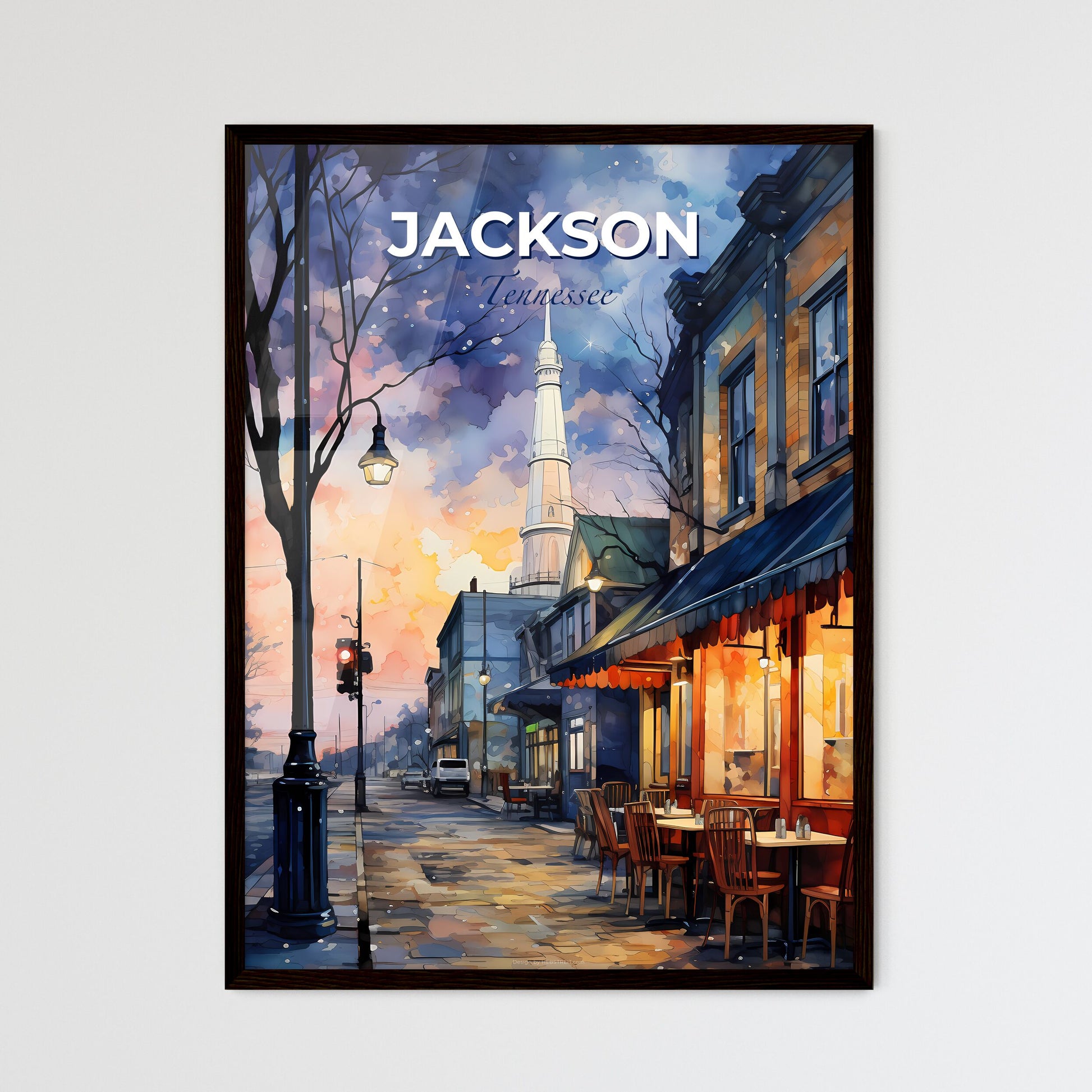 Jackson, Tennessee, A Poster of a street with tables and chairs on it Default Title