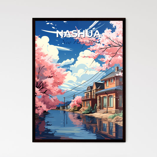 Nashua, New Hampshire, A Poster of a water body with pink trees and houses Default Title