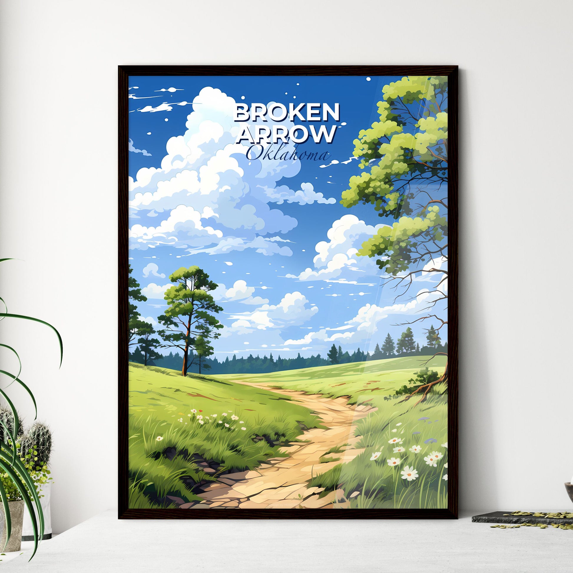 Broken Arrow, Oklahoma, A Poster of a dirt road through a grassy field with trees and flowers Default Title