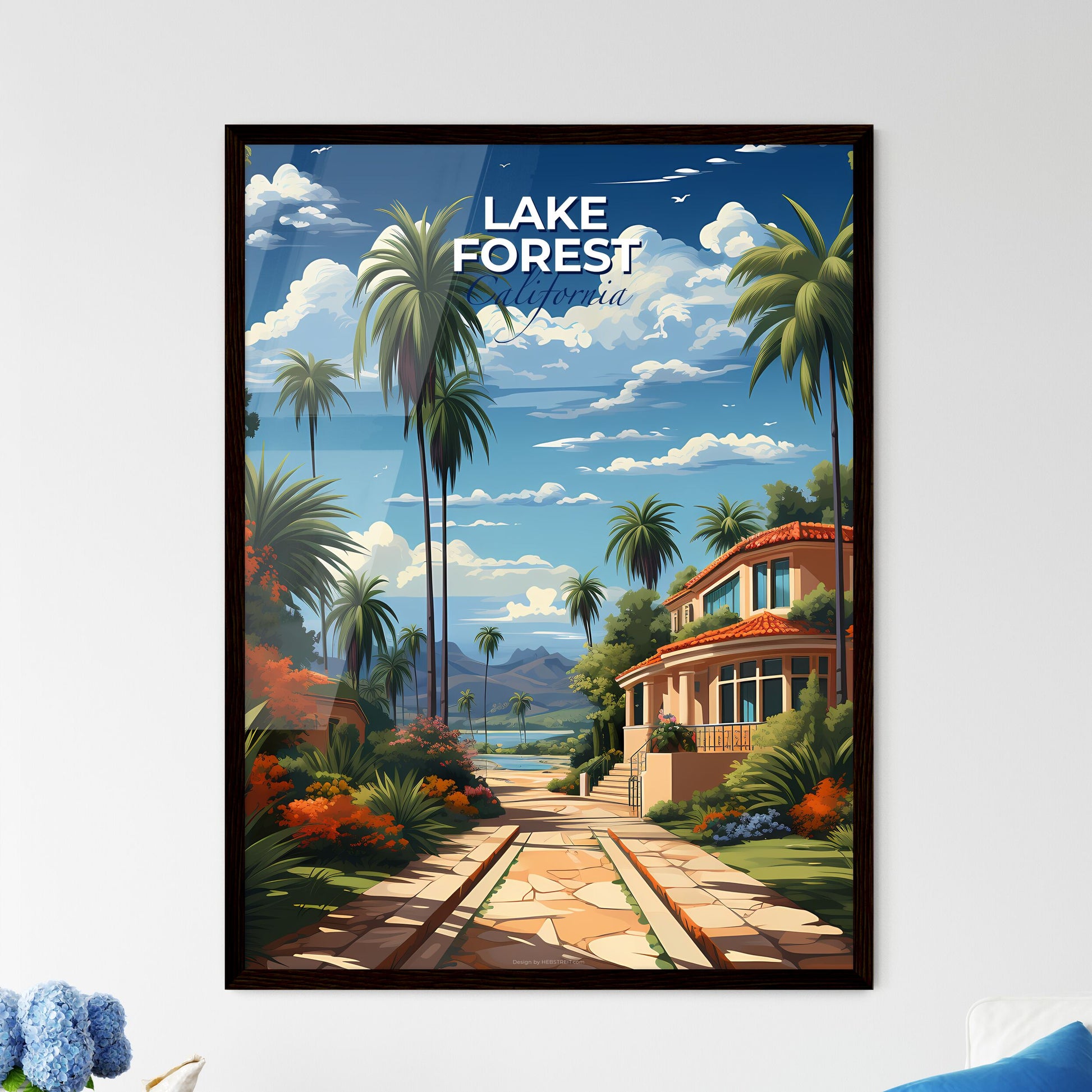 Lake Forest, California, A Poster of a house with a large balcony surrounded by palm trees Default Title