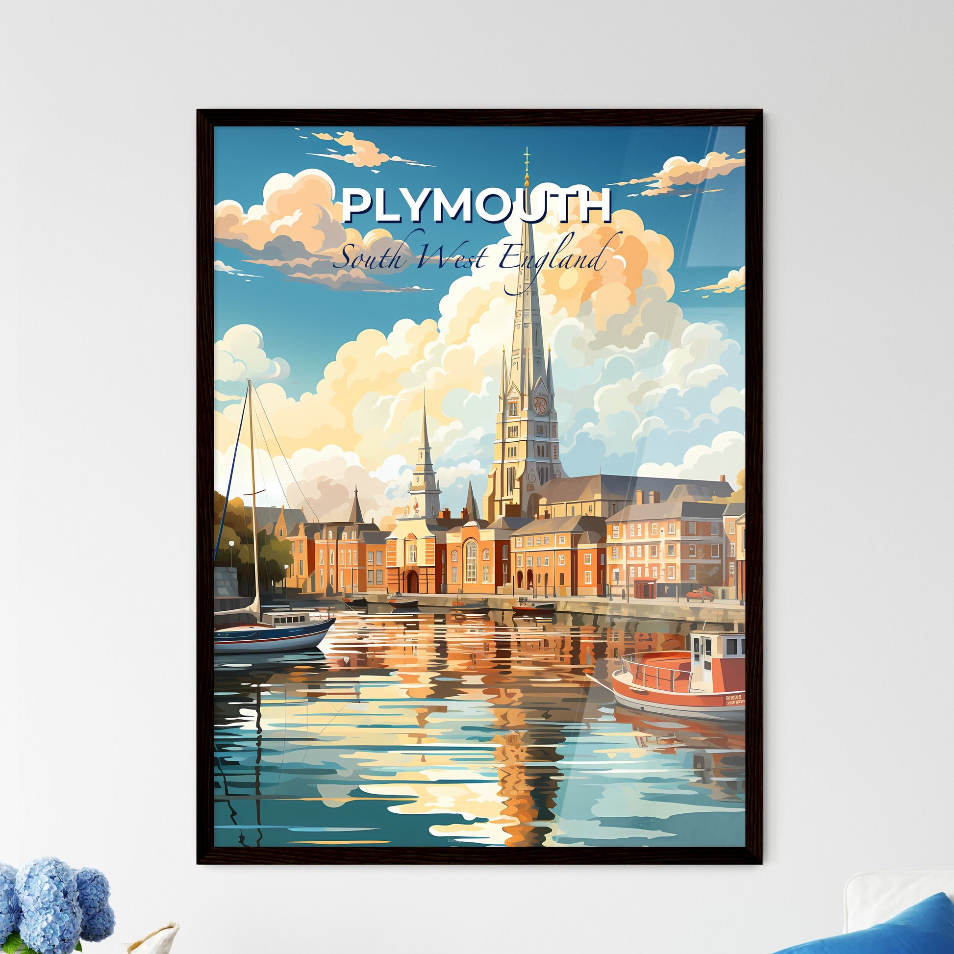 Plymouth, South West England, A Poster of a water body with boats and a church in the background Default Title