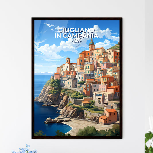 Giugliano In Campania, Italy, A Poster of a colorful buildings on a hill by the water Default Title
