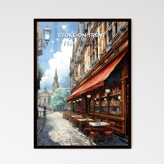 Stoke-On-Trent, West Midlands, A Poster of a street with tables and chairs on it Default Title