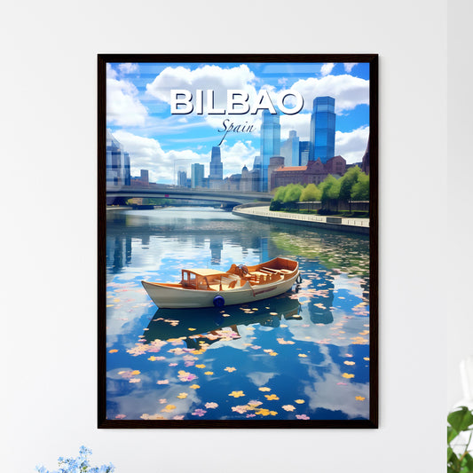 Bilbao, Spain, A Poster of a boat on a river with a city in the background Default Title