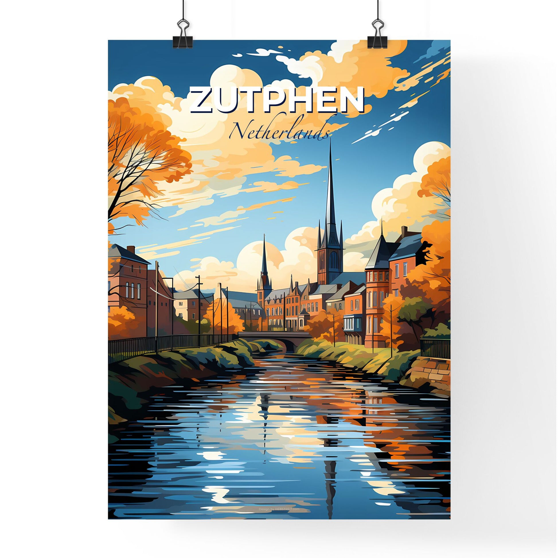 Zutphen, Netherlands, A Poster of a river with trees and buildings in the background Default Title