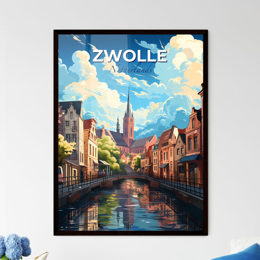 Zwolle, Netherlands, A Poster of a water canal with buildings and a church in the background Default Title