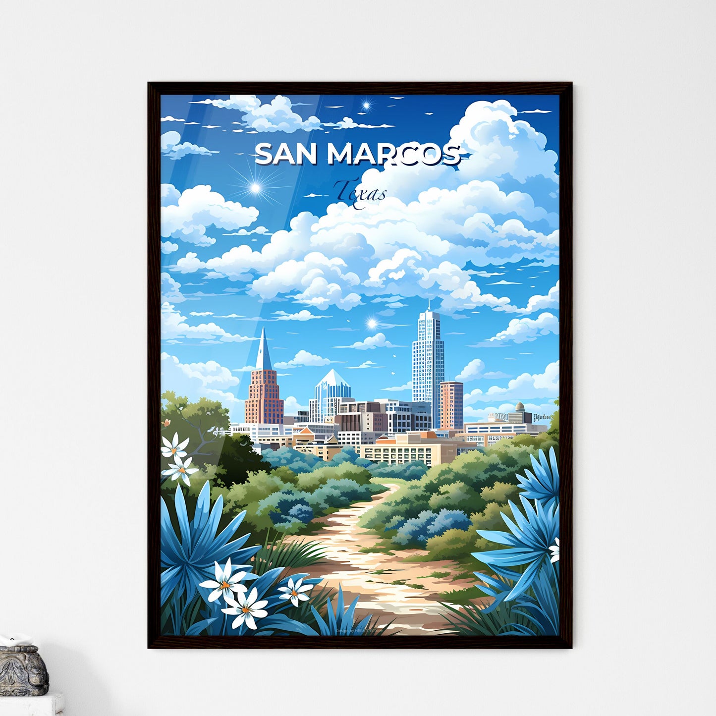 San Marcos, Texas, A Poster of a city landscape with trees and flowers Default Title