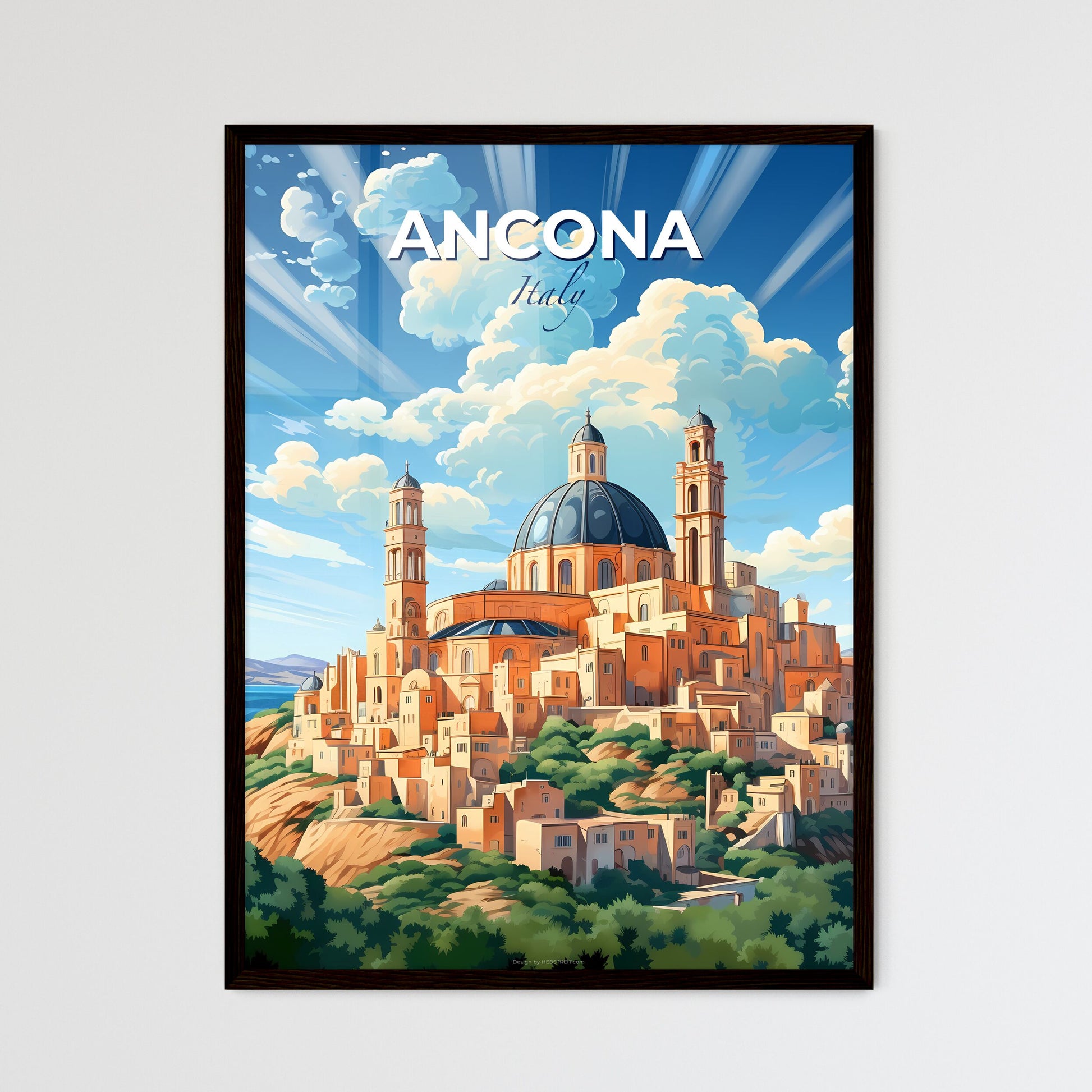 Ancona, Italy, A Poster of a cartoon of a building on a hill Default Title