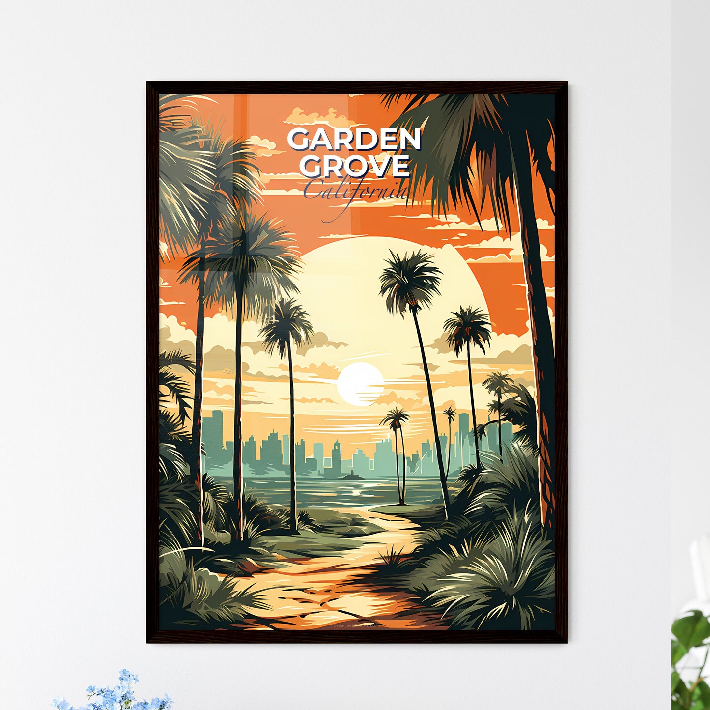 Garden Grove, California, A Poster of a palm trees and a city in the background Default Title