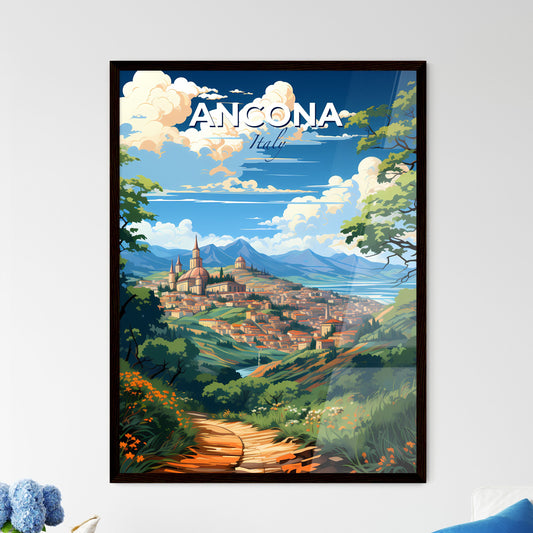 Ancona, Italy, A Poster of a landscape with a city and mountains Default Title