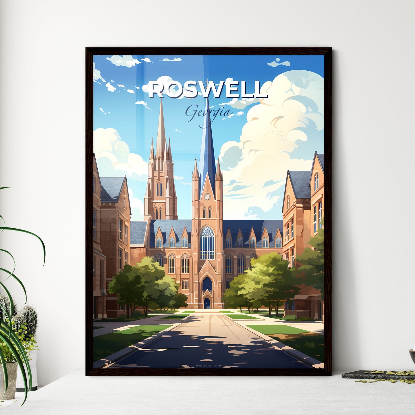 Roswell, Georgia, A Poster of a large building with a clock tower and trees Default Title