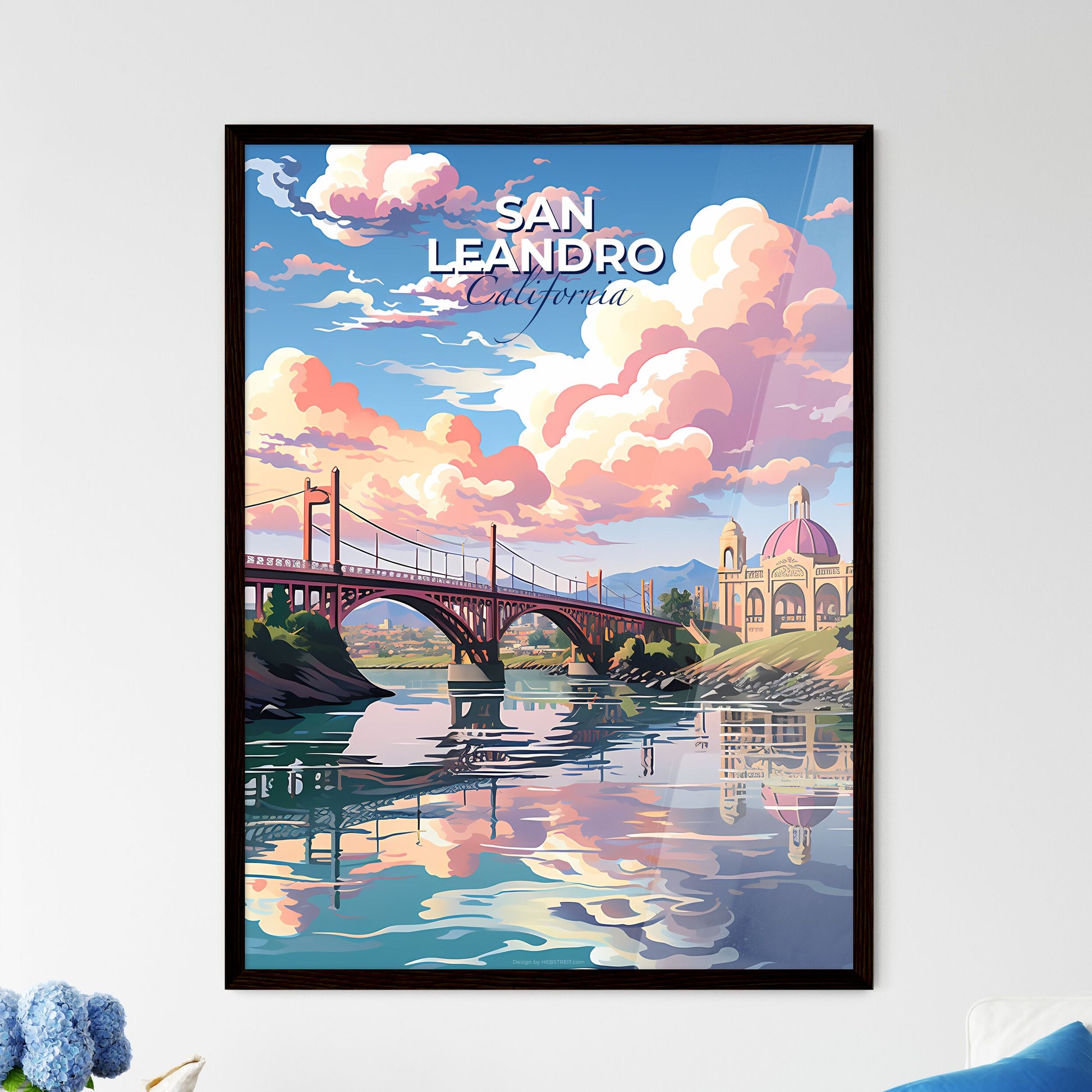 San Leandro, California, A Poster of a bridge over a river with a building and a dome Default Title