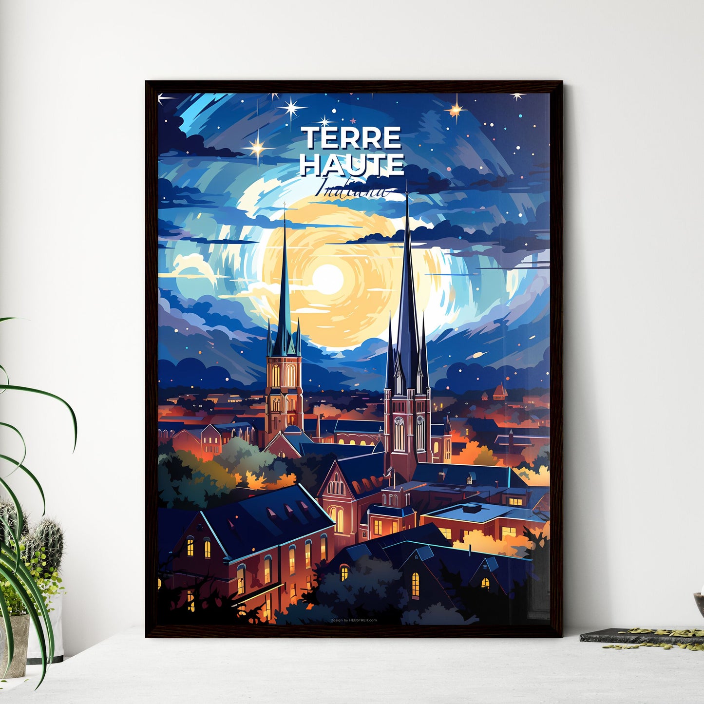 Terre Haute, Indiana, A Poster of a city with towers and trees and a moon in the sky Default Title