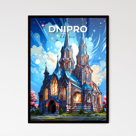 Dnipro, Ukraine, A Poster of a cartoon of a building with a tower and trees Default Title